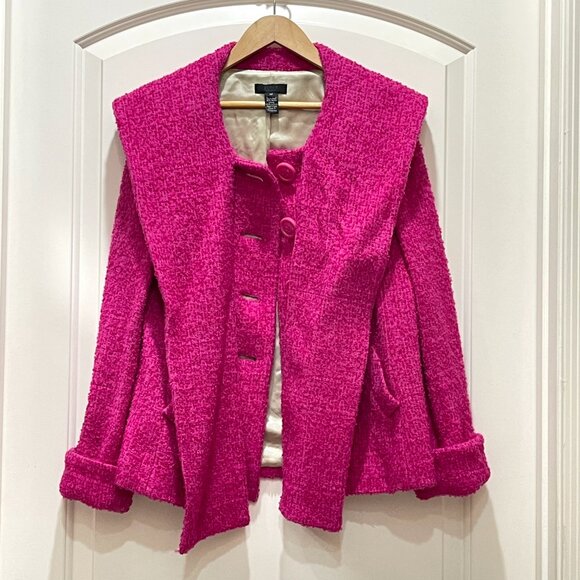 J. Crew Petite Coat Pink Boucle Scarf Wrap Jacket 2P Fuchsia Wool Blend - Picture 5 of 12